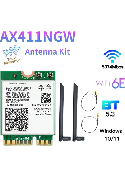 AX411 Wifi Kartı + 8db Anten Wifi 6e Cnvio2 Bt 5.3 -Band Dizüstü Bilgisayar/pc WIN10/11-64BIT Için 5374MBPS Wifi Adaptörü (Yurt Dışından)