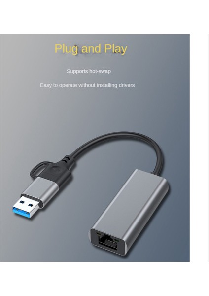 USB Tip C RJ45 Kablolu Ağ Kartına Harici Kablolu USB 3.0 Dizüstü Bilgisayar Için Ethernet Adaptörüne, 1000MBPS (Yurt Dışından)