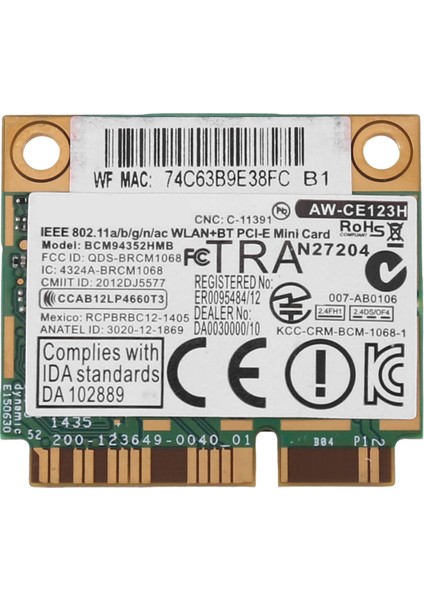 Azurewave BCM94352HMB Wıfı Kartı Mini Pcıe 802.11AC 867 Mhz Kablosuz Wıfı Wlan Bluetooth Kartı (Yurt Dışından)