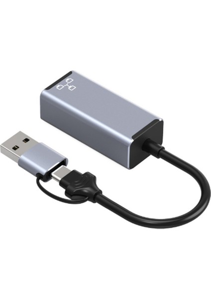 Çift Başlı USB Tip C Ethernet Adaptörü Ağ Kartı USB Tip-C'den RJ45'E 1000 Mbps Ağ Adaptörü Masaüstü Dizüstü Bilgisayar Için (Yurt Dışından)