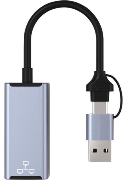 Çift Başlı USB Tip C Ethernet Adaptörü Ağ Kartı USB Tip-C'den RJ45'E 1000 Mbps Ağ Adaptörü Masaüstü Dizüstü Bilgisayar Için (Yurt Dışından)