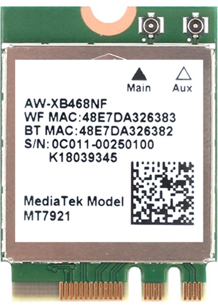 MT7921 Wıfı6 2.4g 5g Gigabit Ağ Kartı M2 5.2 Bt Ağ Kartı Masaüstü Bilgisayar Dizüstü Dahili Kablosuz Ağ Kartı (Yurt Dışından)