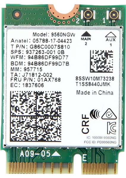 9560NGW Wifi Kartı + Anten 1730MBPS Kablosuz Ac 9560 Çift Bant 2.4g+5g Bt 5.0 802.11AC M.2 Cnvı 9560NGW Kablosuz Adaptör (Yurt Dışından)