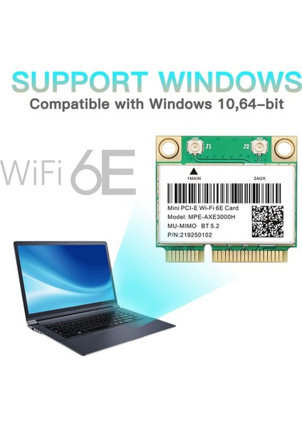 Wifi 6e -AXE3000H Mini Pcı-E Wifi Kartı Bluetooth 5.2 AX210 Ağ Kartı 802.11AX/AC Kablosuz Adaptör (Yurt Dışından)