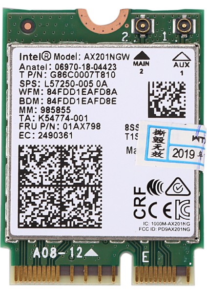 Wi-Fi 6 Için AX201 Bluetooth 5.0 Çift Bant 2.4g/5g Kablosuz Ngff Düğmesi E Cnvi Wifi Kartı AX201NGW 2.4ghz / 5ghz 802.11AC / Ax (Yurt Dışından)