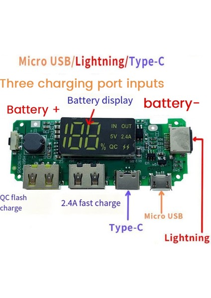 18650 Lityum Pil Dijital Ekran Şarj Modülü 5V 2.4A Ekran Güçlendirme Modülü ile Üç Şarj Bağlantı Noktası (Yurt Dışından)
