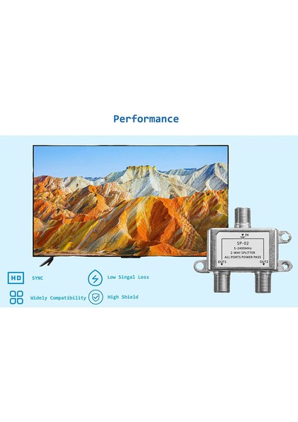 Dijital 2 Yollu Koaksiyel Kablo Ayırıcı 5-2400MHZ, Rg6 Uyumlu, Analog/dijital Tv Bağlantıları ve Internet ile Çalışır (Yurt Dışından)