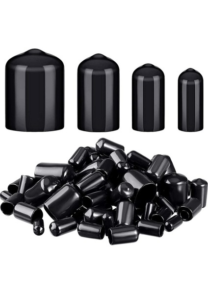 Bradoo- 80 Parça Kauçuk Uç Kapakları Esnek Cıvata Kapakları Döner Kapaklar 4 Boyutta Diş Koruyucular 1/4 Ila 3/4 Inç (Siyah) (Yurt Dışından)