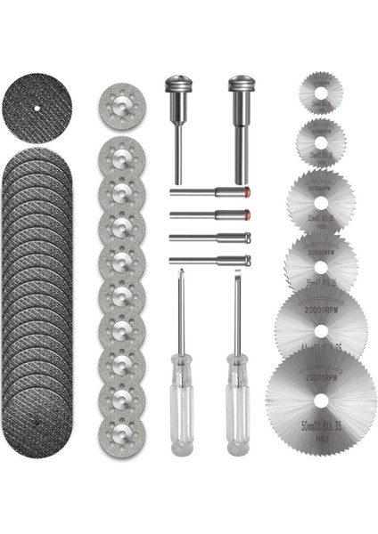 Döner Alet Için 36 Adet Çark, Hss Daire Testere 6 Adet, Reçineleme Diskleri 20 Adet Elmas Çark 10 Adet 2 Tornavida ile (Yurt Dışından)