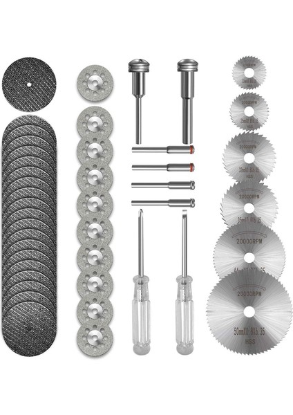 Döner Alet Için 36 Adet Çark, Hss Daire Testere 6 Adet, Reçineleme Diskleri 20 Adet Elmas Çark 10 Adet 2 Tornavida ile (Yurt Dışından) fiyatları