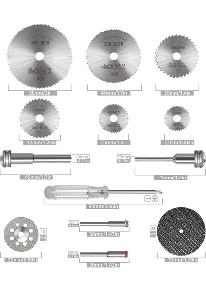 Döner Alet Için 36 Adet Çark, Hss Daire Testere 6 Adet, Reçineleme Diskleri 20 Adet Elmas Çark 10 Adet 2 Tornavida ile (Yurt Dışından) fırsatları