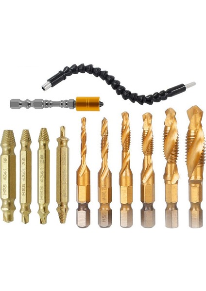 12 Adet Matkap Ucu Seti Matkap ve Musluk Setleri Hss Hex Shank Bit Esnek Mil Kırık Vida Çıkarıcı Aracı Aksesuarları (Yurt Dışından)