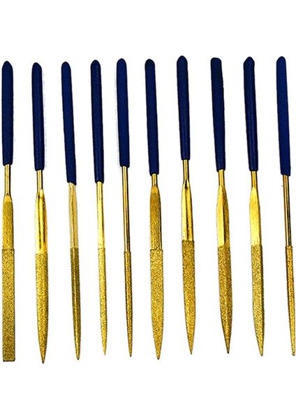 10 Adet Titanyum Elmas Kaplama Iğne Düz Dosya Seti Metal Işleme El Sanatları Aracı Titanyum Kaplı Elmas Çeşitli Dosyalar (Yurt Dışından)