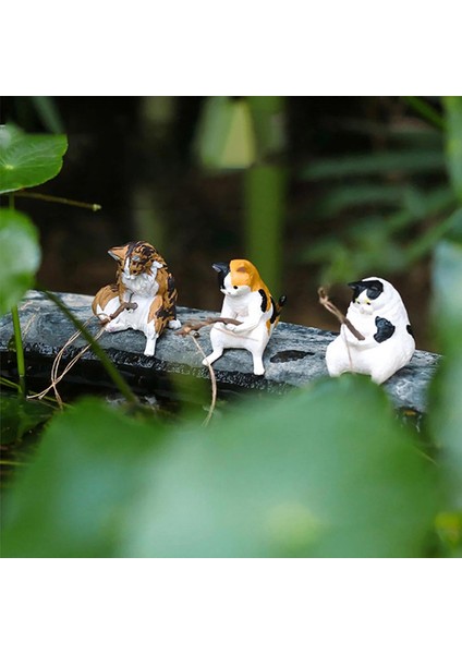 Adet Yeni Balıkçılık Kedi Süsler Akvaryum Dekorasyon Balık Peyzaj Karikatür Kedi Heykeli Mini Reçine Heykelcik Ev Dekorasyonu Jessica (Yurt Dışından)