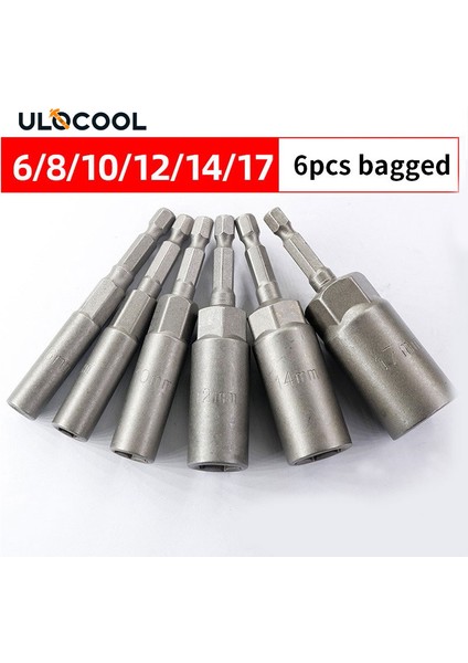 6-17 mm Altıgen Somun Sürücü Bit Soket Tornavida Anahtarı Seti Elektrikli Tornavida Kolu Aracı Bit Adaptörü (5/6 Adet) (Yurt Dışından)