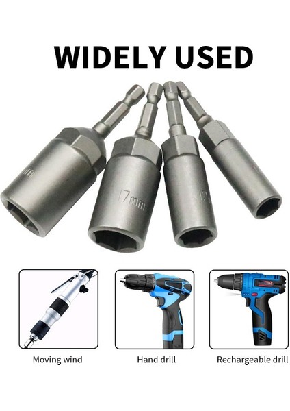 6-17 mm Altıgen Somun Sürücü Bit Soket Tornavida Anahtarı Seti Elektrikli Tornavida Kolu Aracı Bit Adaptörü (5/6 Adet) (Yurt Dışından)