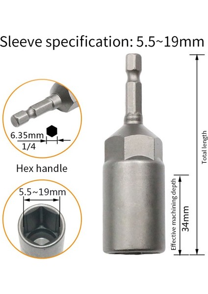 6-17 mm Altıgen Somun Sürücü Bit Soket Tornavida Anahtarı Seti Elektrikli Tornavida Kolu Aracı Bit Adaptörü (5/6 Adet) (Yurt Dışından)