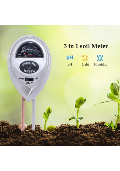 Yıeryı 3 In 1 Toprak Ph Nem Ölçer Asitlik Nem Güneş Işığı Bahçe Bitki Çiçek Nem Analiz Cihazı Enstrüman Aracı (Yuvarlak Kafa) (Yurt Dışından)