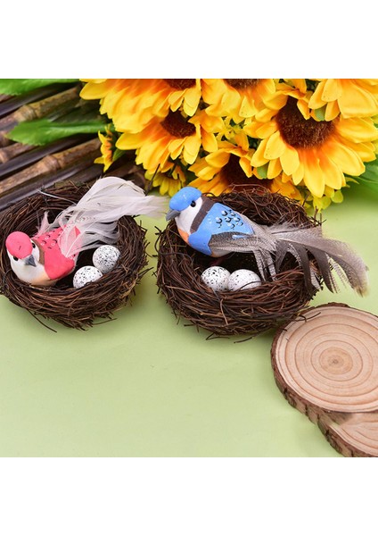 Bahçe Süs Simülasyonu Kuş Yuvası Seti Rattan Zanaat + Yapay Kuş + Yumurta (Yurt Dışından)
