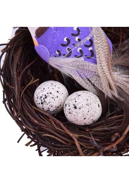 Bahçe Süs Simülasyonu Kuş Yuvası Seti Rattan Zanaat + Yapay Kuş + Yumurta (Yurt Dışından)