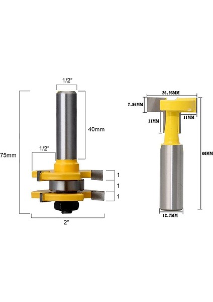 Takım 1/2 Inç Shank Yönlendirici Bit T-Yuvası ve T-Track Planya Zıvana Kesici Takım Dil ve Oluk Seti, Yönlendirici Bit Seti, Ahşap Kapı Döşeme 3 Diş Ayarlanabilir (Yurt Dışından)