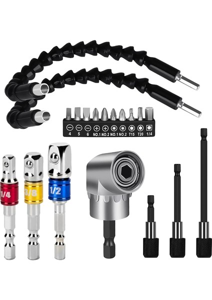 19 Parçalı Altıgen Saplı 105° Sağ Açılı Matkap Ucu Aparatı Için 1 Takım Evrensel 3 Parça 1/4 3/8 1/2 Inç Soket Adaptör Kiti (Yurt Dışından) fiyatları