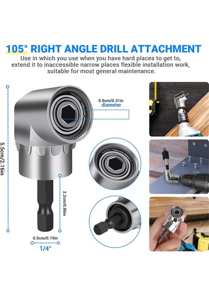 19 Parçalı Altıgen Saplı 105° Sağ Açılı Matkap Ucu Aparatı Için 1 Takım Evrensel 3 Parça 1/4 3/8 1/2 Inç Soket Adaptör Kiti (Yurt Dışından) indirimleri