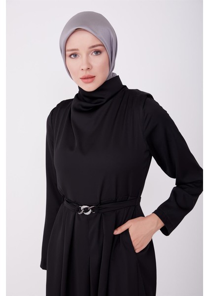 Degaje Yakalı Ve Vatkalı Tulum Elbise 23Y9621 Siyah modelleri