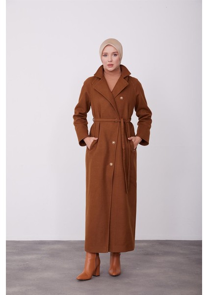 Seyyar Yaka Apoletli Asimetrik Manto 23K8615 Taba