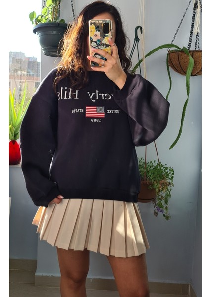 3 Iplik Şardonlu Oversize Sweatshirt Lacivert