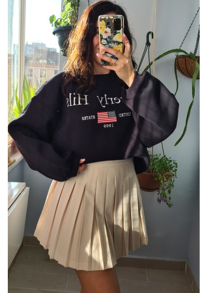 3 Iplik Şardonlu Oversize Sweatshirt Lacivert