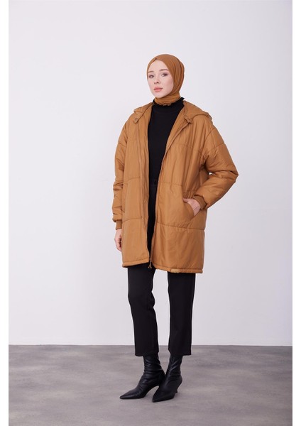 Seyyar Kapüşonlu Oversize Kaban 23K7210 Camel