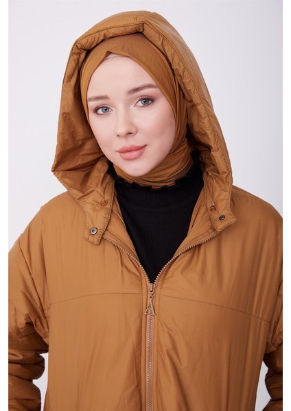 Seyyar Kapüşonlu Oversize Kaban 23K7210 Camel
