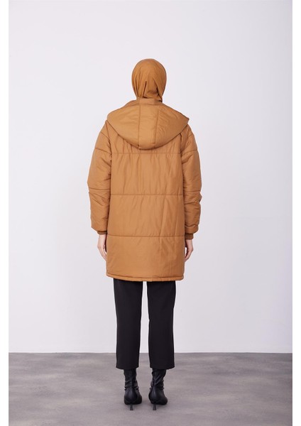 Seyyar Kapüşonlu Oversize Kaban 23K7210 Camel