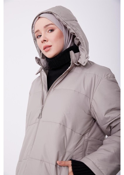 Seyyar Kapişonlu Mont 23K8605 Vizon fırsatları