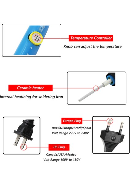 Ayarlanabilir Sıcaklık Elektrikli Havya Vv 60W 80W Kaynak Lehim Isıtma Ucu Onarım Aracı (Yurt Dışından)
