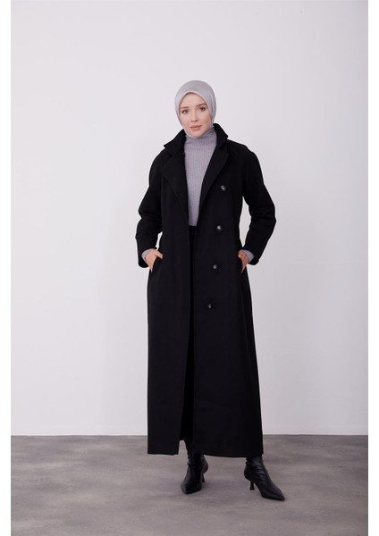 Seyyar Yaka Apoletli Asimetrik Manto 23K8615 Siyah modelleri