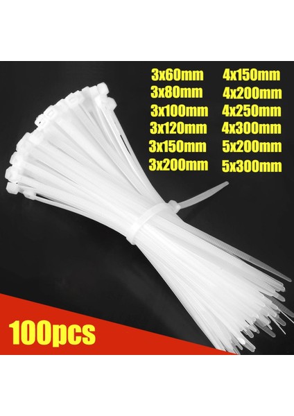[ayak Izi] 100 Adet/torba Kablo Bağı Kendinden Kilitli Plastik Naylon Kravat Beyaz Organizatör Sabitleme Kablo Tel Kablo Zip Bağları (Yurt Dışından)