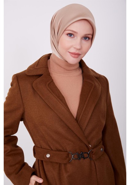 Yakası Kabartmalı Tam Boy Manto 23K8612 Taba