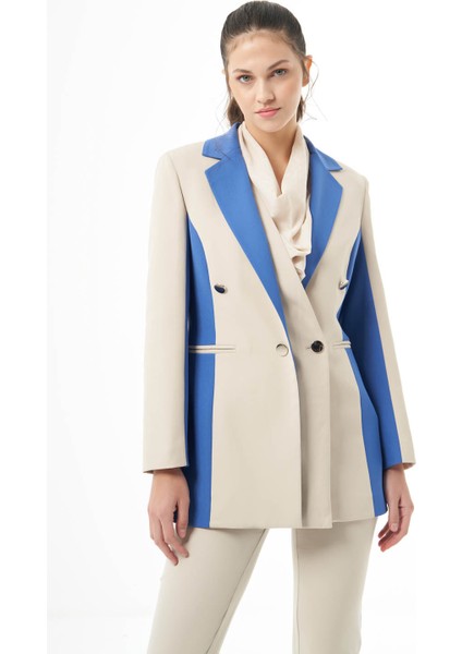 Tasarım Renk Bloklu Bej-Indigo Ceket fiyatları