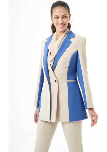 Tasarım Renk Bloklu Bej-Indigo Ceket modelleri