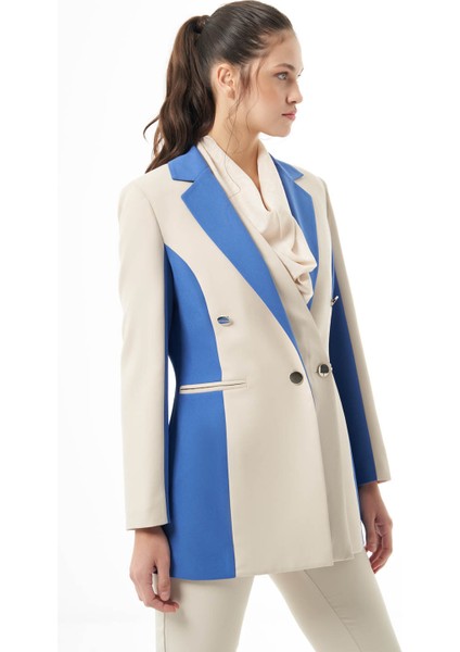 Tasarım Renk Bloklu Bej-Indigo Ceket fırsatları