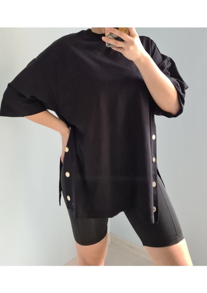 Çıtçıt Yırtmaç Detaylı Pamuklu T-Shirt fiyatları