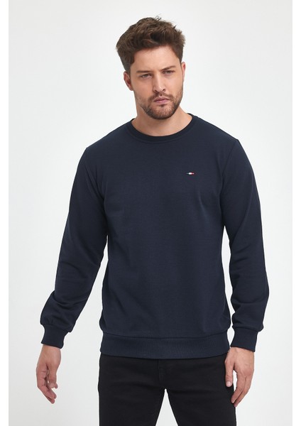 Erkek Lacivert Bisiklet Yaka Nakış Detaylı Regular Fit Sweatshirt fiyatları