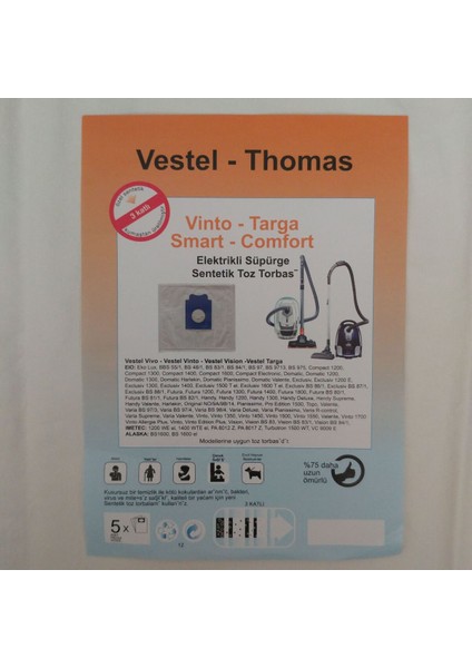 Vestel Vinto Targa Elektirikli Süpürge Bez Kumaş Toz Torbası Adet Seçiniz -10-15-20-25-30 Adet