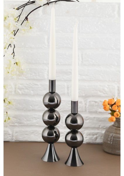 Elit 2'li Şamdan Seti Platin Renk Dekoratif Metal Mumluk