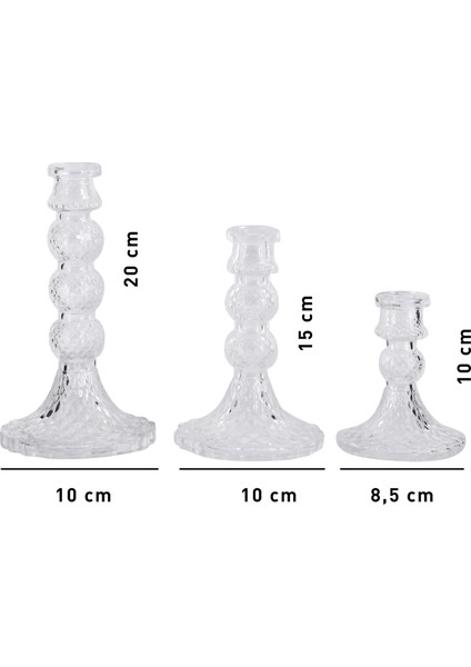 Hane 3'lü Cam Şamdan Dekoratif Krıstal Görünümlü Mumluk Şamdan Seti