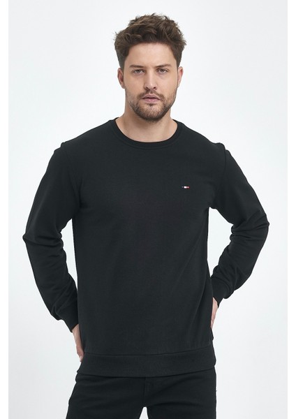 Erkek Siyah Bisiklet Yaka Nakış Detaylı Regular Fit Sweatshirt fiyatları