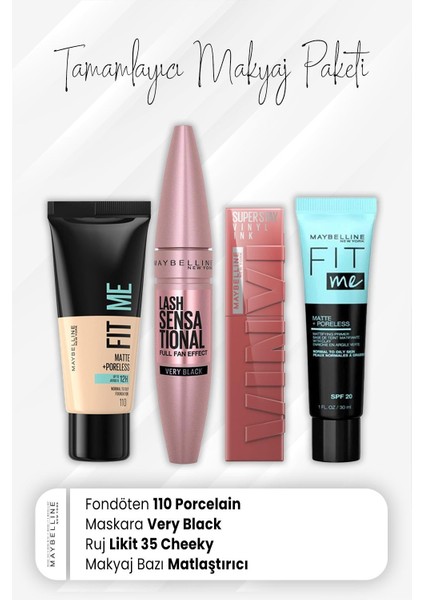 Fit Me Fondöten 110, Full Fan Maskara Very Black, Vinyl Ink Ruj 35 Cheeky ve Matlaştırıcı Baz