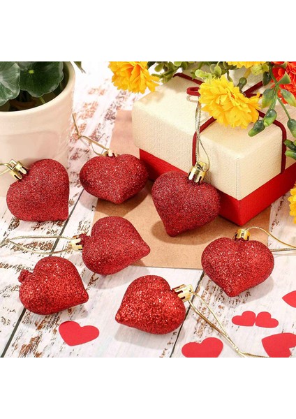 48 Adet Glitter Kalp Şekilli Parti Kalp Şeklinde Asılı Süsler Günü Düğün Yıldönümü Dekoru (Kırmızı) (Yurt Dışından) indirimleri